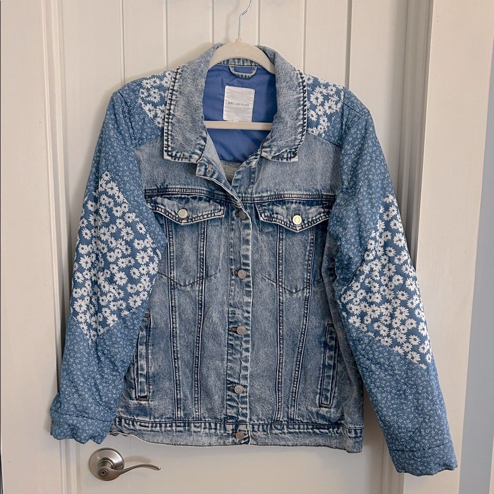Anthropologie Avec Les Filles Floral Patchwork Denim Jacket Size XL - Picture 3 of 10